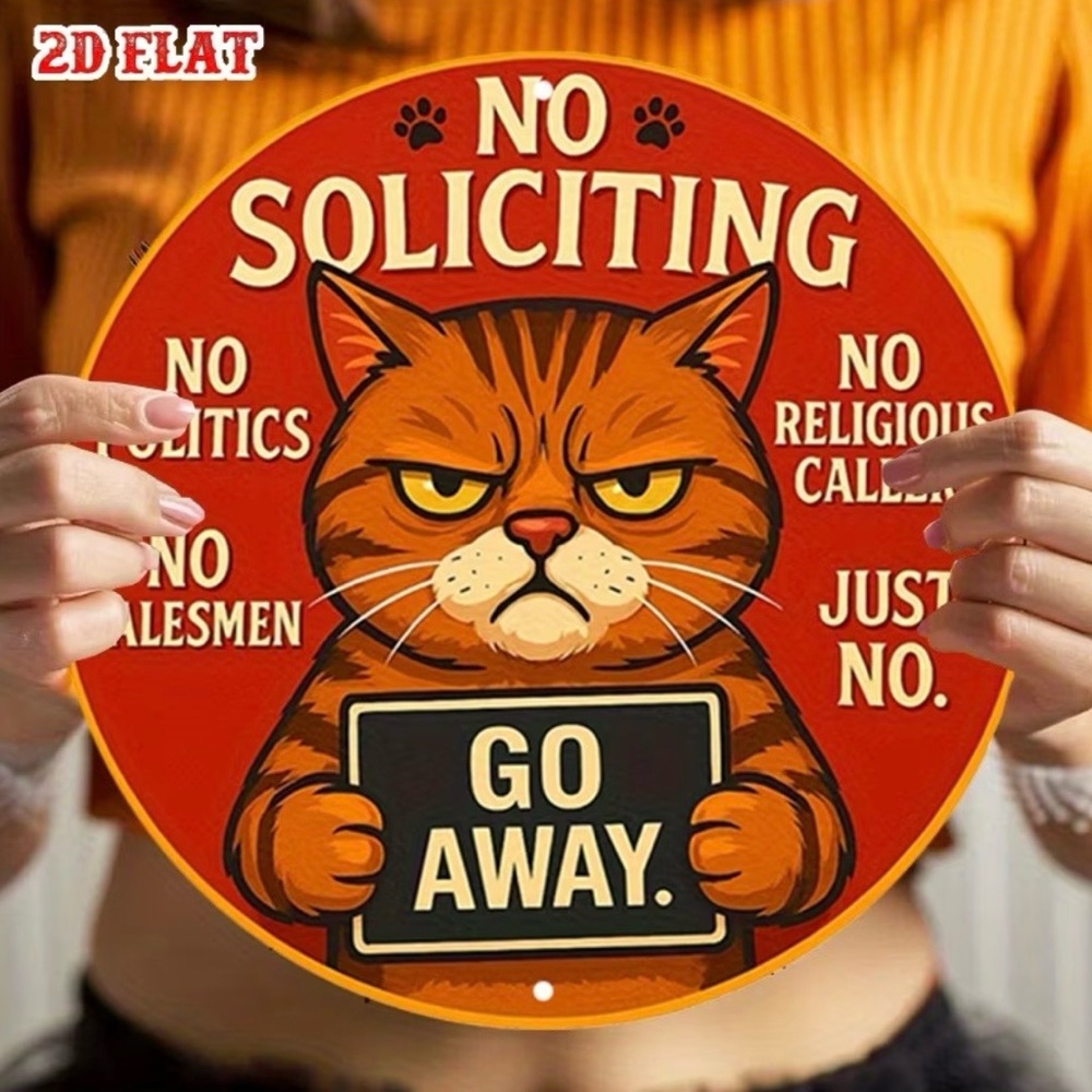 Grumpy Cat Metal No Soliciting Sign - Orange Red Graphic - Picture 7 of 9